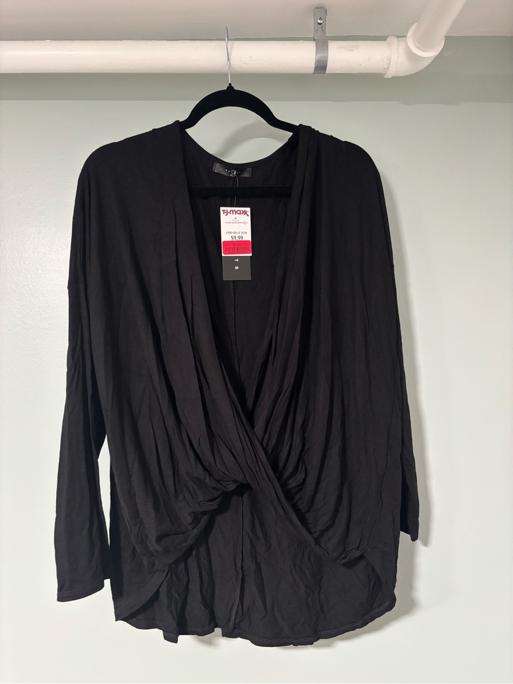 Black Draped Crossover Blouse - Unknown Brand